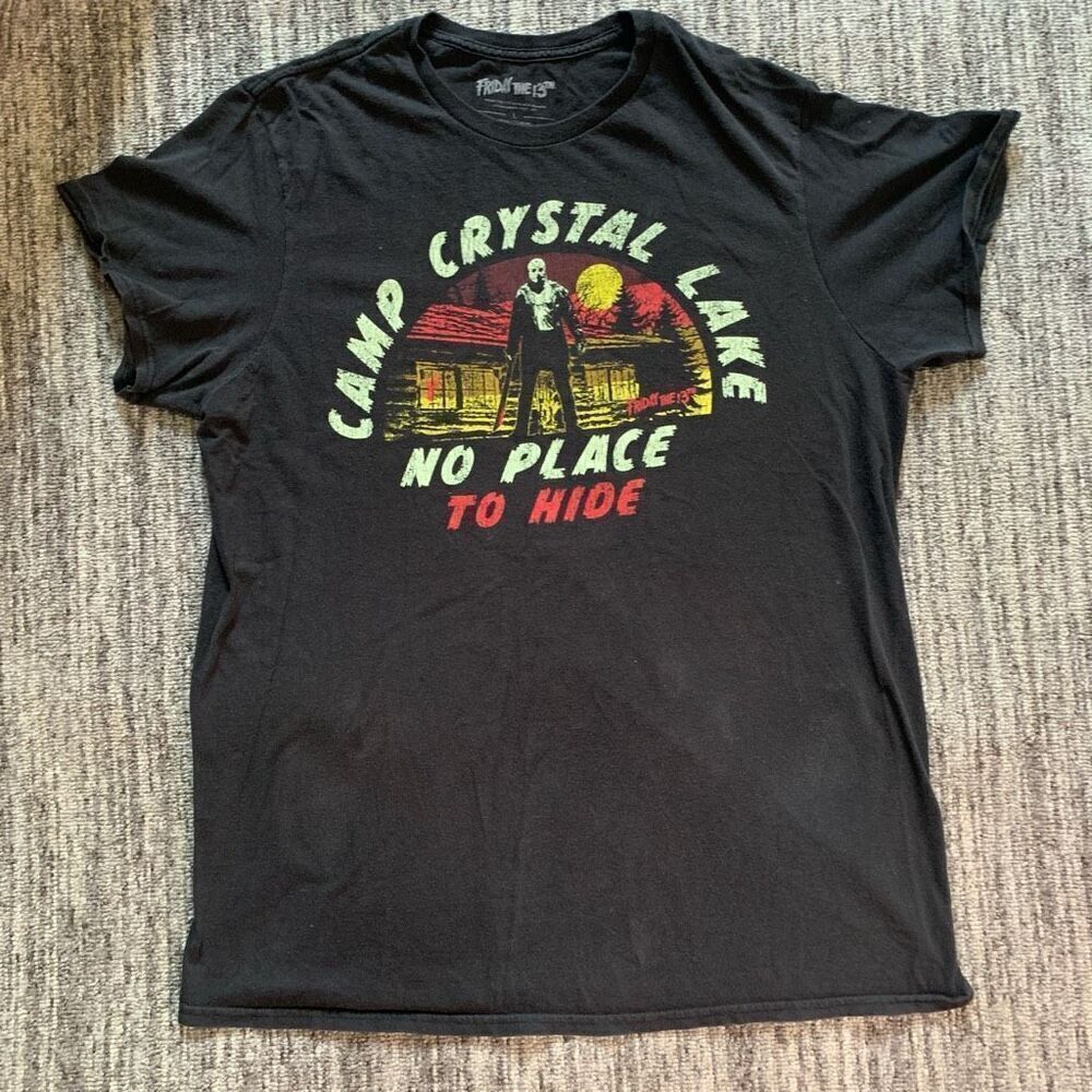 Friday The 13th Mens T Shirt Size Large Black Camp Crystal Lake No Place To Hide